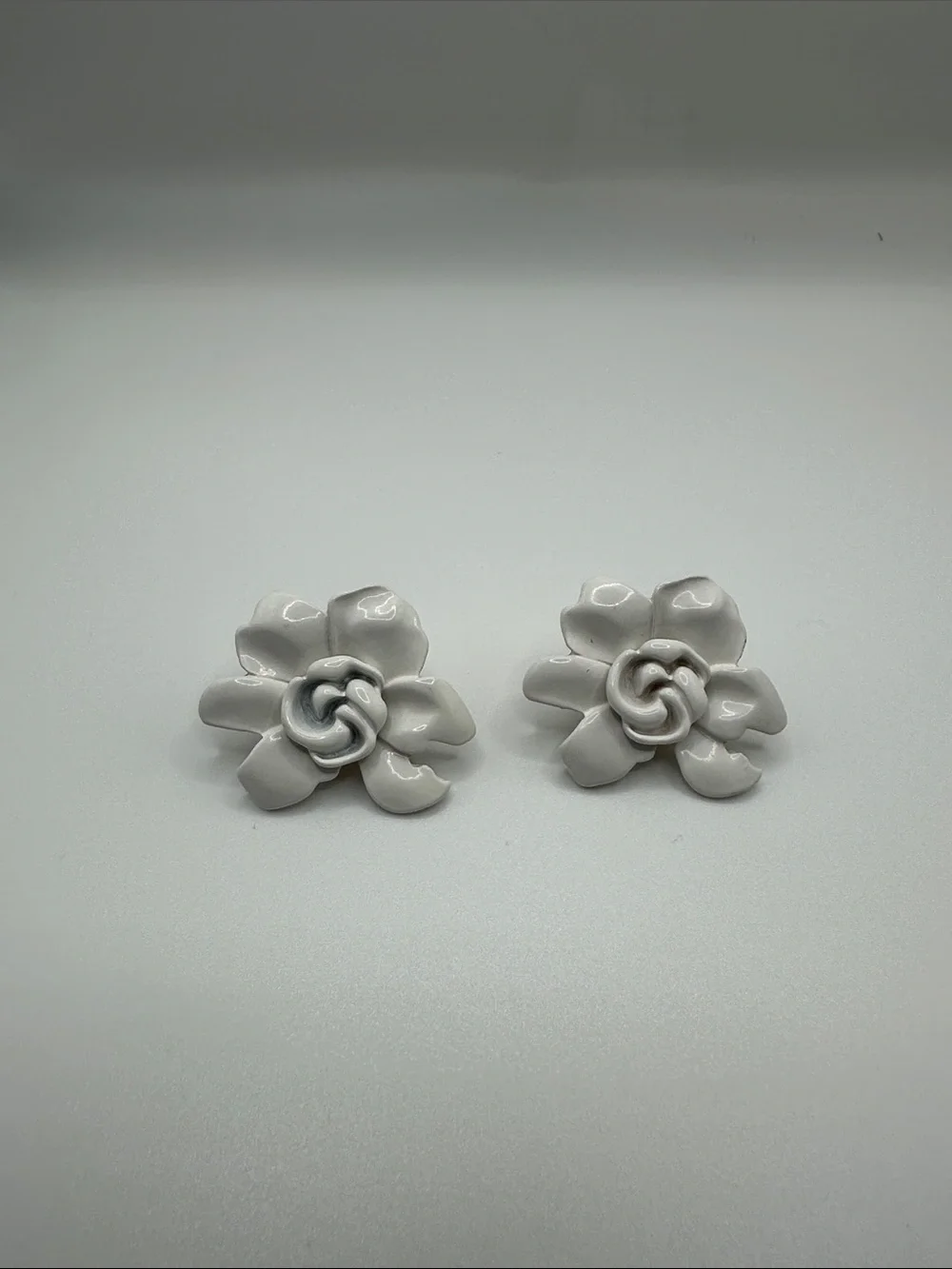 White Flower Ceramic Stud Earrings - Women Jewelry